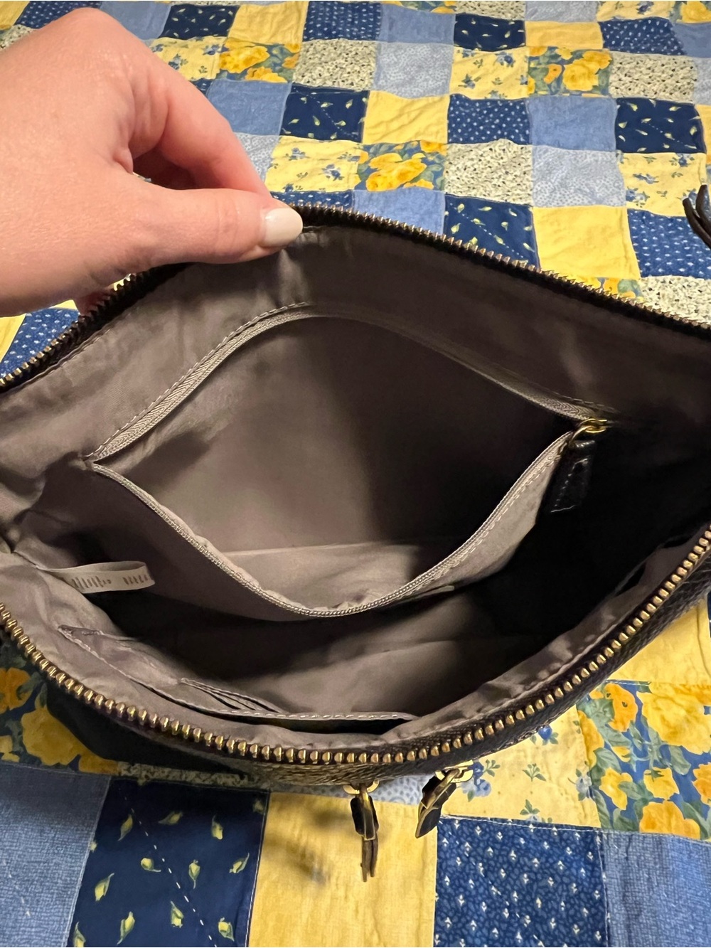 Black Leather Crossbody Bag with Gold Zippers - Picture 10 of 12
